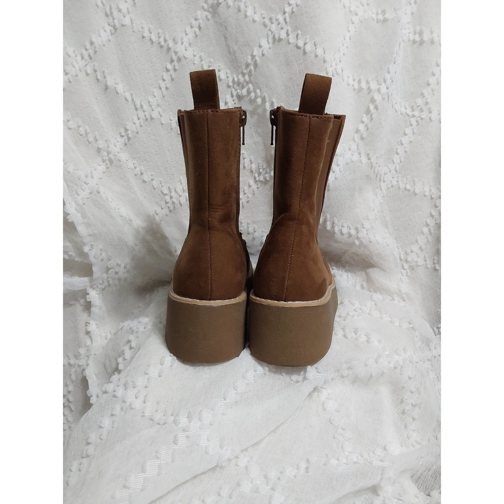 Womens Brown Faux Suede Platform Ankle Boots Wedge Sole Side Zip Size 6 - Picture 3 of 6